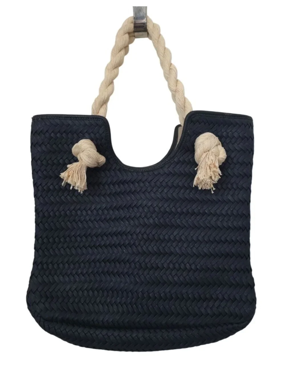 Talbots Woven Braid Nautical Rope Resort Beach Pool Navy Blue Tote Bag